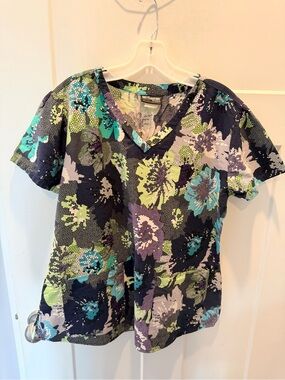 Grey’s Anatomy By Barco Floral Scrub Top V Neck Nursing Medical Uniform medium